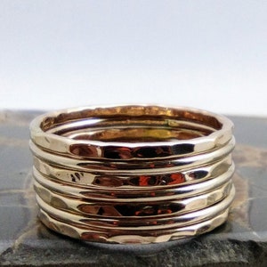 Hammered and Polished Mixed 7 Band Gold Stacking Ring Set - Etsy