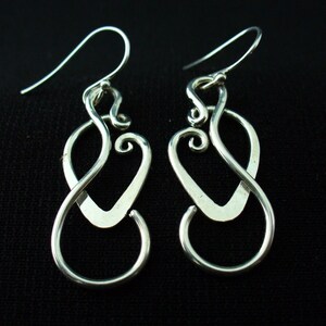 Handmade Sterling Silver Twisted Wire Silver Earrings Dangle Earrings Sterling Silver Heart Earrings Unique Gift for Women 1 inch Long 2.5cm image 2