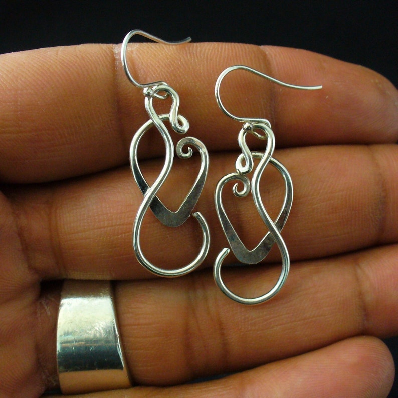 Handmade Sterling Silver Twisted Wire Silver Earrings Dangle Earrings Sterling Silver Heart Earrings Unique Gift for Women 1 inch Long 2.5cm image 5