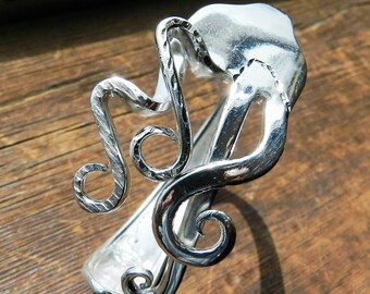 Treble Clef Eighth Note Silver Fork Bracelet Upcycled Silverware Antique Spoon Jewelry