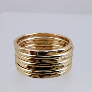 Hammered and Polished Mixed 7 Band Gold Stacking Ring Set - Etsy