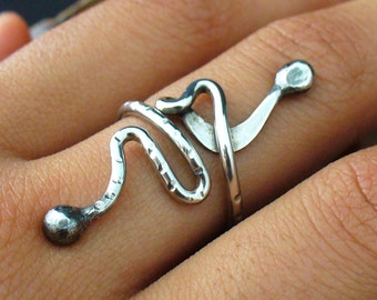 Unique Silver Ring for Women Handmade Wire Wrap Sterling Silver Ring Adjustable Ring Sterling Silver Long Statement Ring SIlver Wire Ring