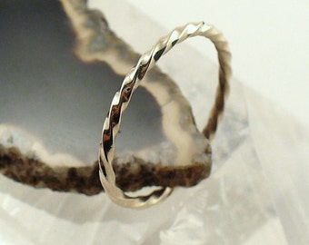 White Gold Twisted Ring Solid 14k White Gold Stacking Ring