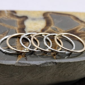 Stack Ring Set of 6 Smooth Gold Band Hammered Silver Band Stacking Ring Set Mix Sizes in Your Set for Midi Rings Stackable Thumb Ring Set image 3