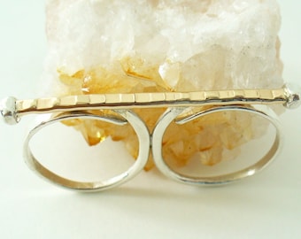 Two Finger Ring Sterling Silver and Gold