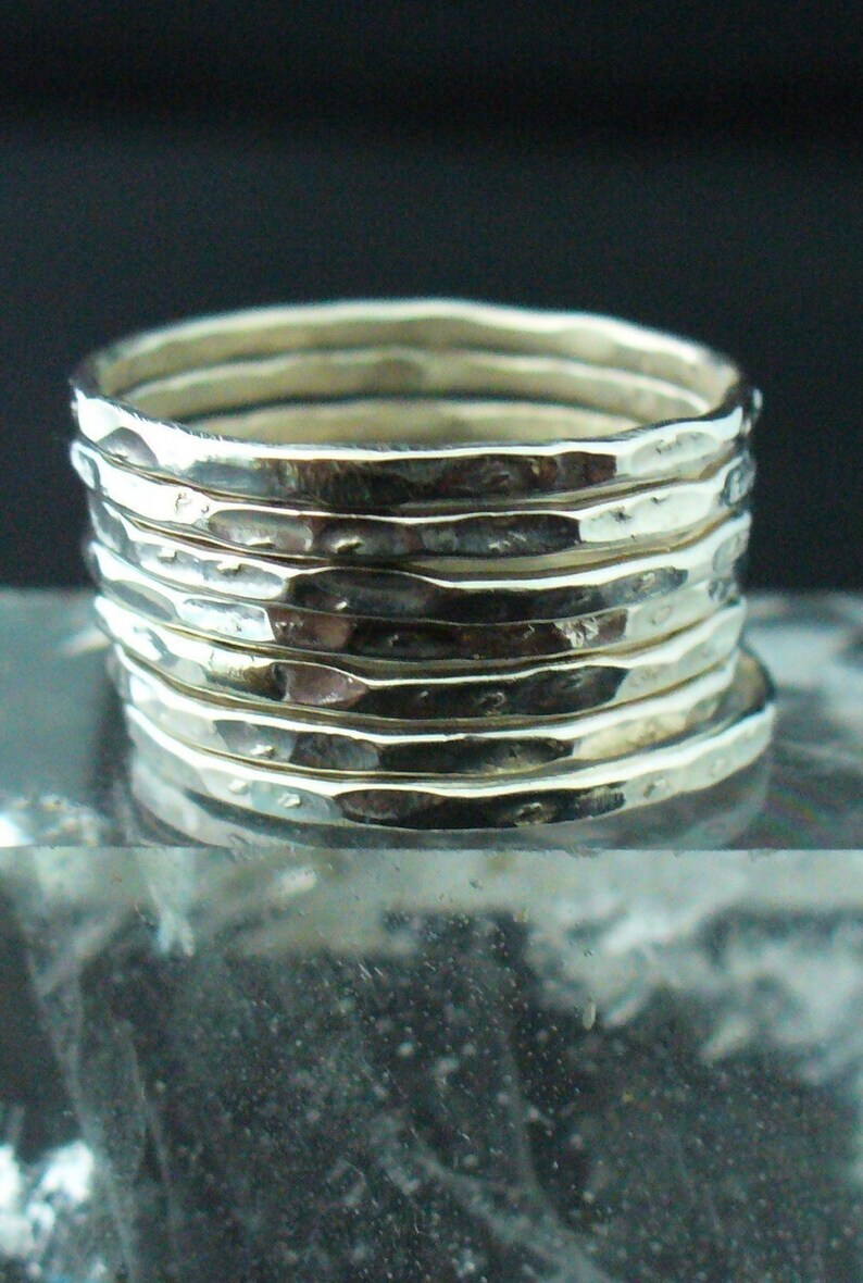 Silver Stacking Ring Hammered Sterling Silver 7 Band Set - Etsy