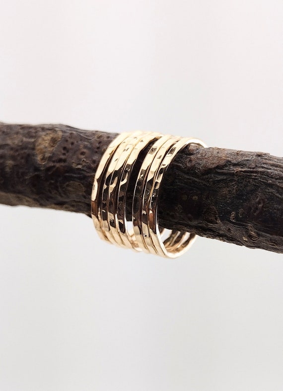 Gold Stacking Ring BLACK FRIDAY SALE Cyber Monday Jewelry Sale Hammered Gold Rings Set of 7 Stackable Rings Dainty Gold Ring Stacking Rings