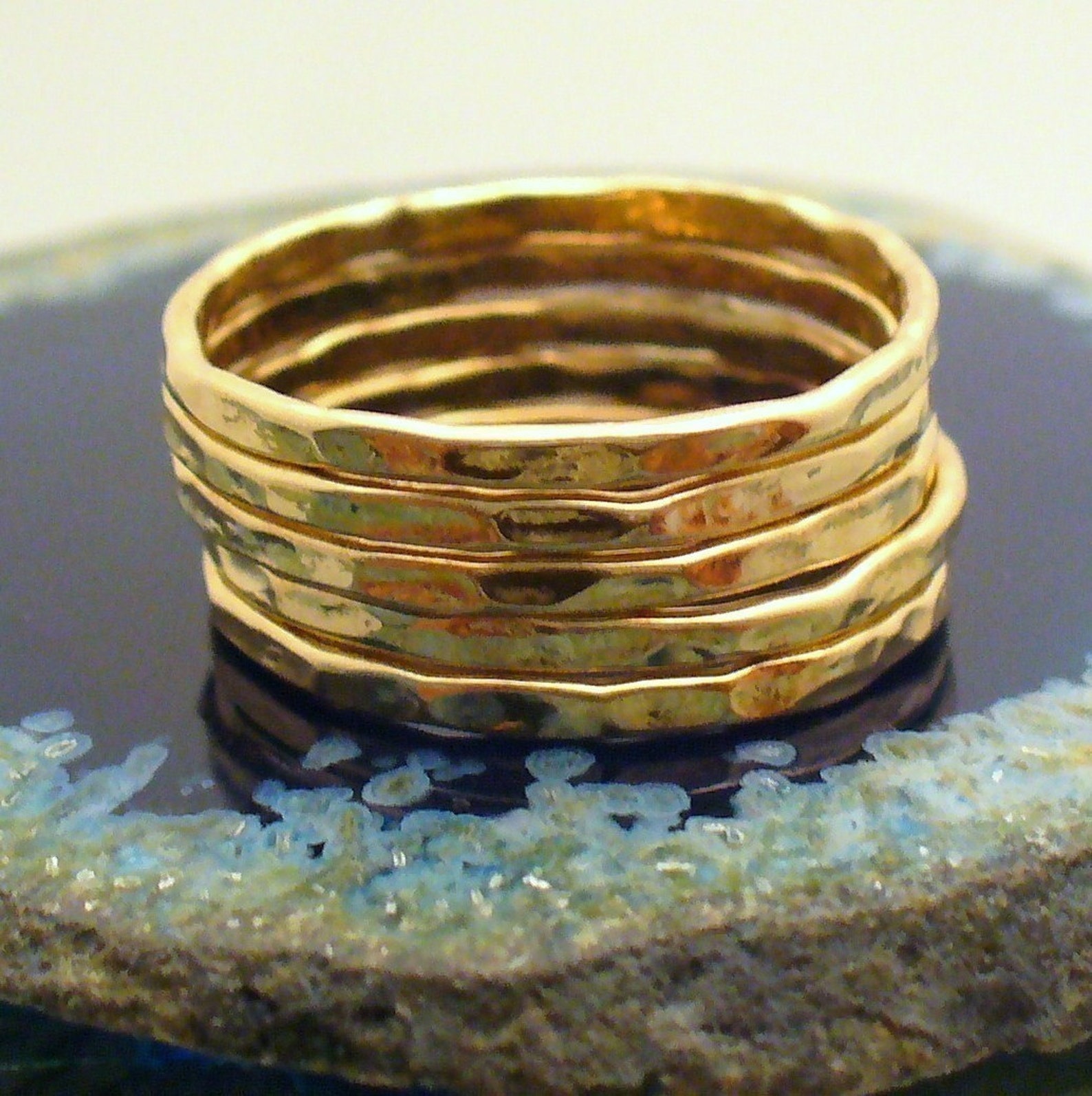 Gold Skinny Ring Set 5 Band Skinny Gold Rings Hammered Stacking Ring