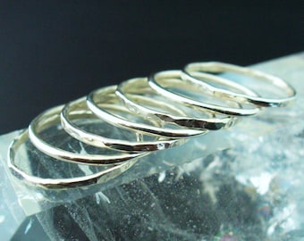 Stack Ring Silver -Mixed hammered & Smooth 7 Band Set Sterling Stack Ring Mixed Stack Ring Set Stacking Ring Set Silver Stack Set Thumb Ring