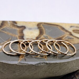 Gold Band Ring Stack Hammered and Polished Mixed 7 Band Gold Stacking Ring Set image 2