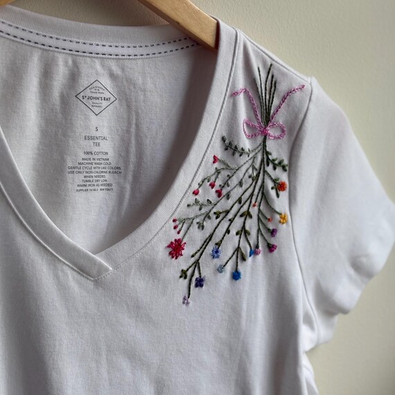 Multicolored Floral Hand Embroidered T Shirt