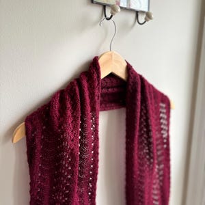 Hand Knit Burgundy Lace Scarf