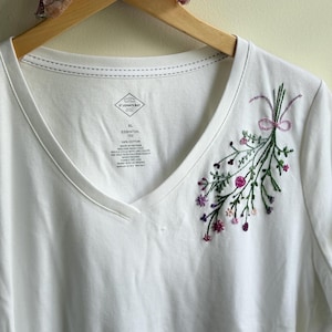 Purple Floral Hand Embroidered T Shirt