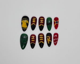 Op Tim Drake Red Robin DC geïnspireerde press-on gelnagels