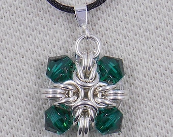 Chainmaille Pendant Sterling Silver and Swarovski Crystal Beads