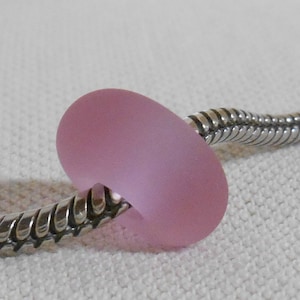 Handmade Lampwork Glass Charm Bead: Light Purple Matte Etched European Bead