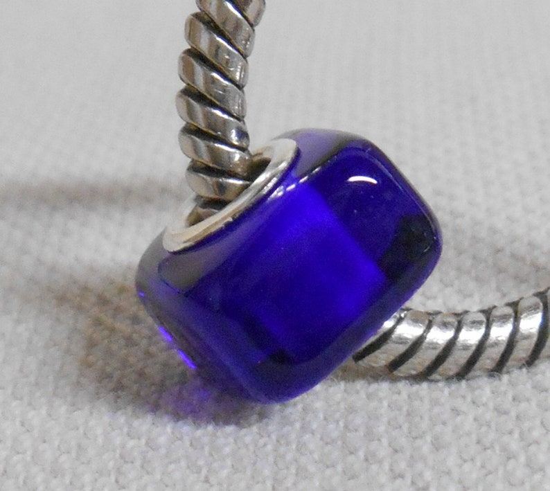 Square Cube Shaped Lampwork Bead Large Hole European Charm Bead Silver Cored Transparent Blue