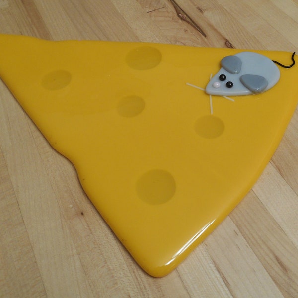 Fused Glass Cheese Tray with Gray Mouse