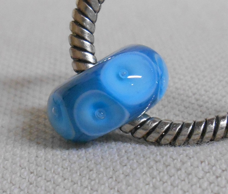 Handmade Large Hole Lampwork Bead European Charm Bracelet Bead Blue with Blue Bubble Dots