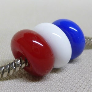 Red White and Blue Handmade Lampwork Beads Set of 3 Fits European Style Charm Bracelets image 2