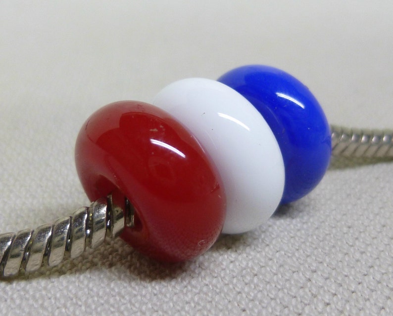 Red White and Blue Handmade Lampwork Beads Set of 3 Fits European Style Charm Bracelets image 2