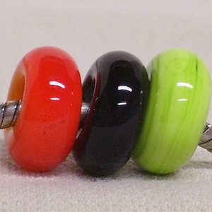 Glass Handmade Large Hole Lampwork Beads Set of 3 Halloween Colors Orange Green and Black