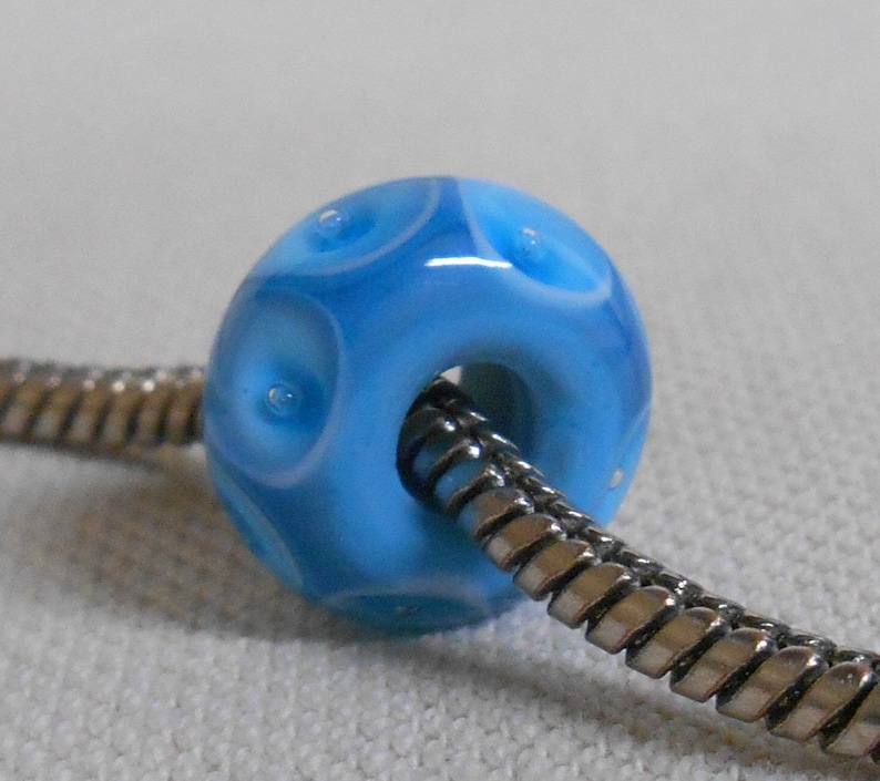 Handmade Large Hole Lampwork Bead European Charm Bracelet Bead Blue with Blue Bubble Dots