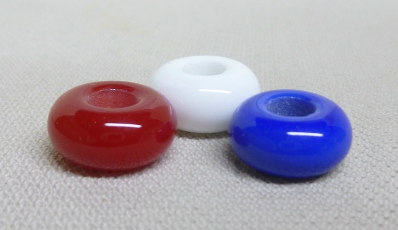 Red White and Blue Handmade Lampwork Beads Set of 3 Fits European Style Charm Bracelets image 4