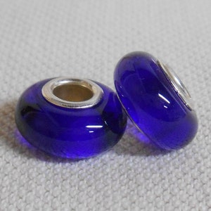 Transparent Cobalt Blue Lampwork Bead Pair Silver Cored Bead European Style Bead image 4