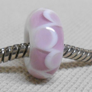 Handmade Lampwork Bead Large Hole European Charm Bead White with Light Purple Design