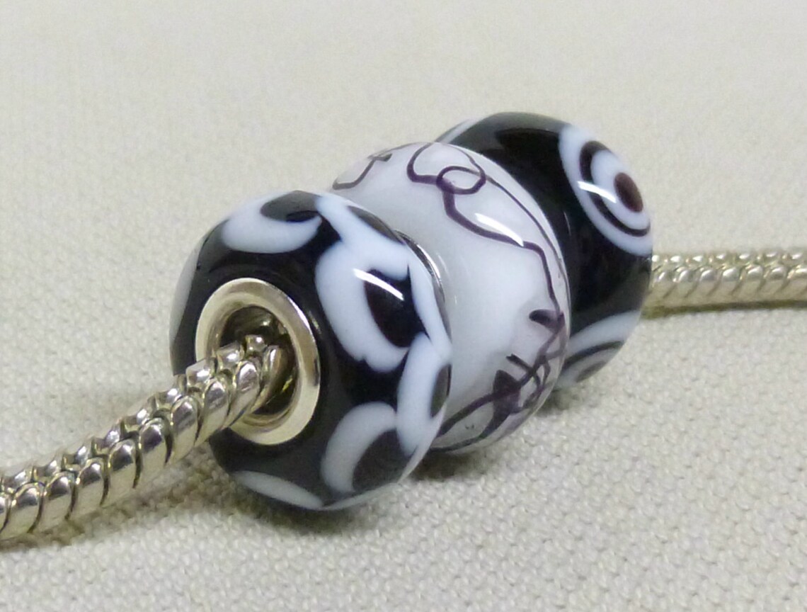 Large Hole European Charm Beads Set of 3 Silver Cored Beads in Etsy