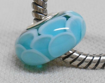 Handmade Lampwork Large Hole Bead Transparent Teal Scales Bead Silver Cored