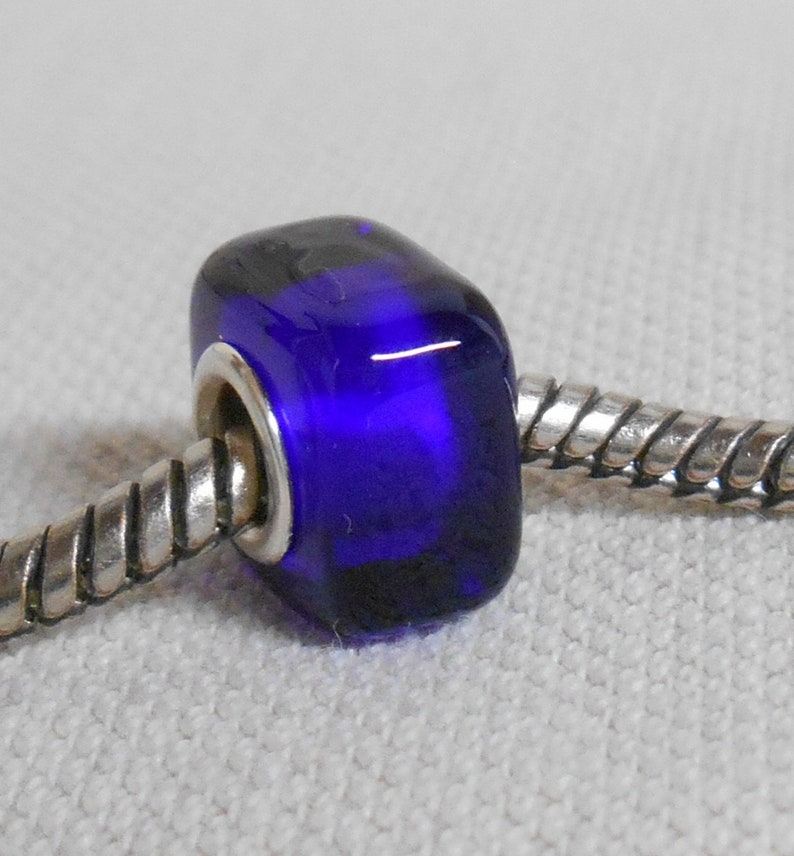 Square Cube Shaped Lampwork Bead Large Hole European Charm Bead Silver Cored Transparent Blue