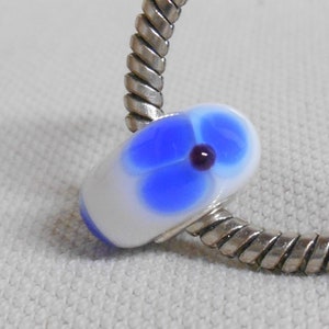 Handmade Lampwork European Style Charm Bead White with Blue Flowers