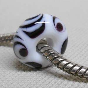 White and Black Handmade Lampwork Bead Large Hole European Charm Bead White with Black Design image 5