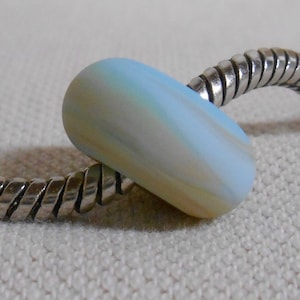 Handmade Lampwork Bead: Blue Beige Etched Matte Charm