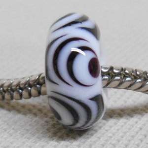 White and Black Handmade Lampwork Bead Large Hole European Charm Bead White with Black Design image 3