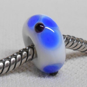 Handmade Lampwork European Style Charm Bead White with Blue Flowers