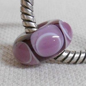 Handmade Lampwork European Charm Bead Transparent Purple with Purple Dots