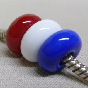 Red White and Blue Handmade Lampwork Beads Set of 3 Fits European Style Charm Bracelets image 3