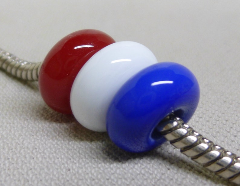 Red White and Blue Handmade Lampwork Beads Set of 3 Fits European Style Charm Bracelets image 3