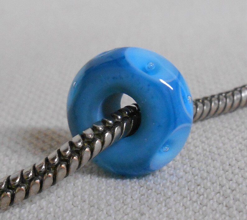 Handmade Large Hole Lampwork Bead European Charm Bracelet Bead Blue with Blue Bubble Dots