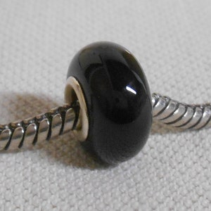 Solid Black Color Lampwork Bead Silver Cored Bead Fits European Charm Bracelets