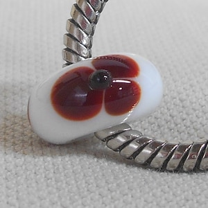 Handmade Lampwork European Style Charm Bead White with Red Flowers