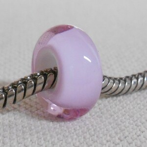 Handmade Lampwork European Charm Bead Transparent Pale Lavender over White