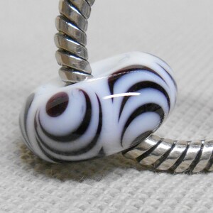 White and Black Handmade Lampwork Bead Large Hole European Charm Bead White with Black Design image 2