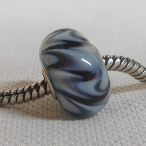 Handmade Glass Lampwork European Charm Bracelet Bead Large Hole Bead Black with Layered Design Silver Cored