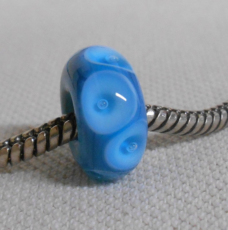 Handmade Large Hole Lampwork Bead European Charm Bracelet Bead Blue with Blue Bubble Dots