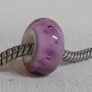 Handmade Lampwork European Charm Bead Transparent Light Purple over White with Bubble Dots