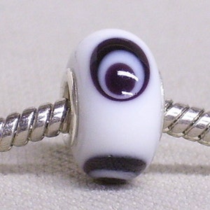 Handmade Lampwork Bead European Charm Bead White with Black and White Dots Silver Cored
